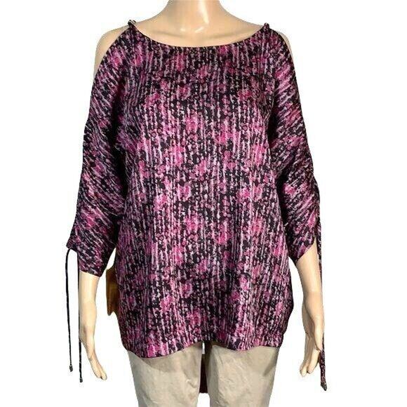 Michael Kors Womens Blouse Top Shirt Chain Cold Shoulder Cinch Sleeve Large - Picture 1 of 8
